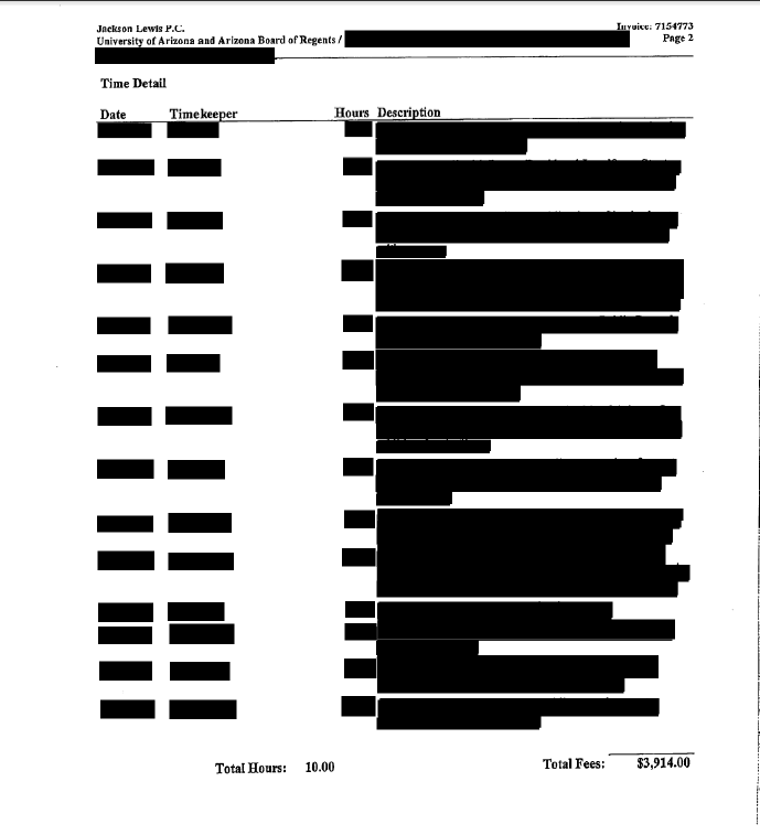 Redacted billing statement
